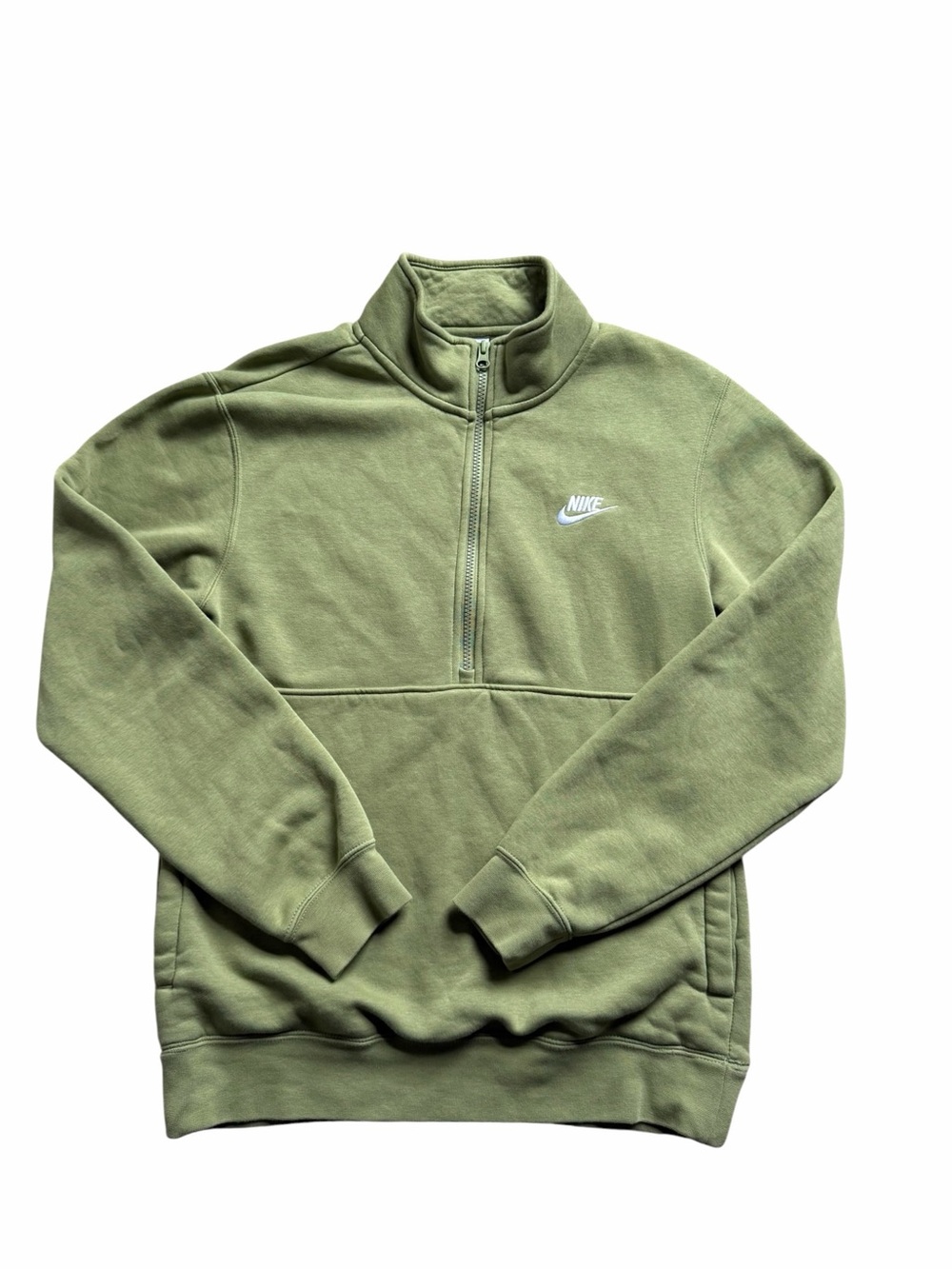Nike Club Fleece 1/4 Zip Pullover Sweatshirt Womens Small Green Athleisure